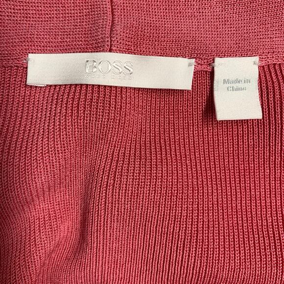 HUGO BOSS Size M Pink Viscose Cotton Rib Knit Cropped Open Front Cardigan - Picture 4 of 6